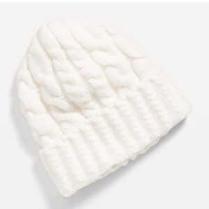 Cozy White Cable Knit Beanie and pink gloves set